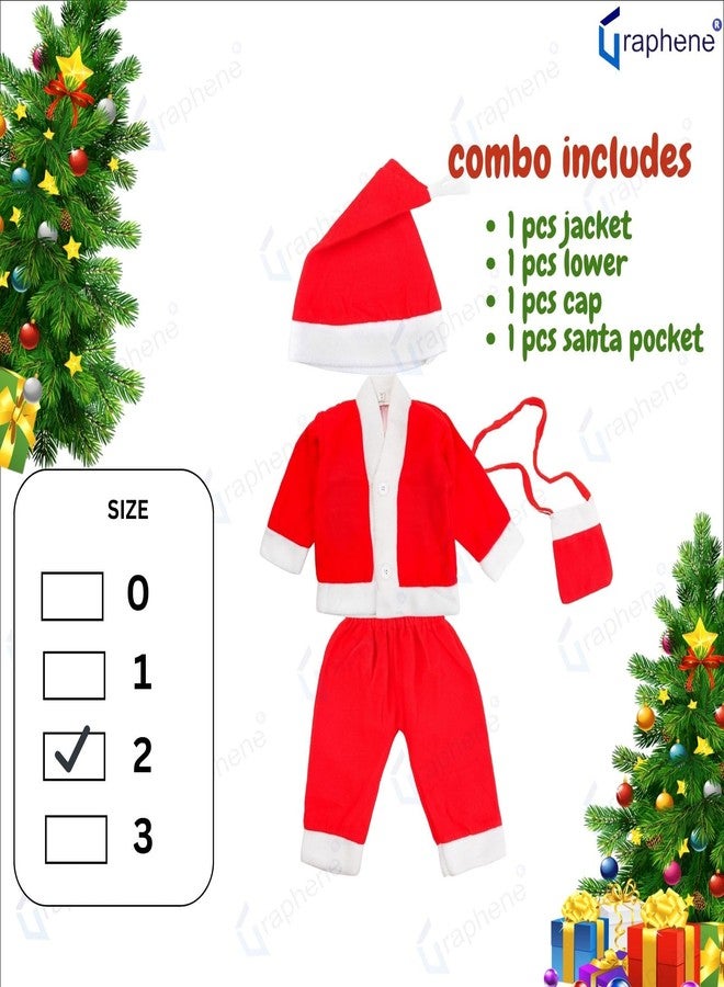 GRAPHENE Santa Claus Dress Christmas Santa Costume for Children With Jacket Pant Cap Pouch For Kids Boy & Girls Size-2 (Pack Of 1) (Age 1 year to 2 years) - Image 4